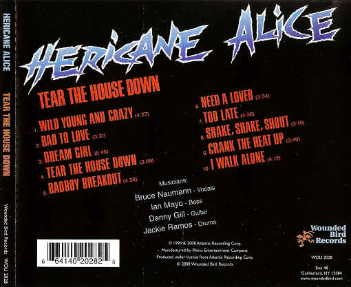 HERICANE ALICE - Tear The House Down [Wounded Bird Records reissue] back