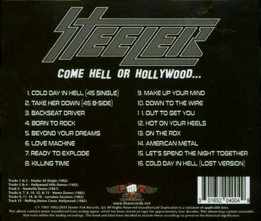 STEELER - Come Hell Or Hollywood 1981-82 [2020] back