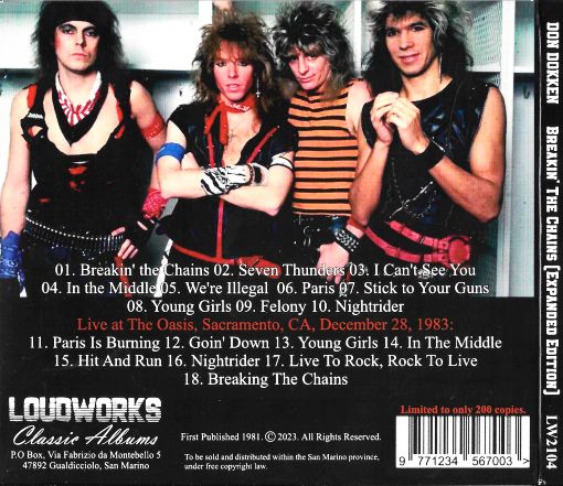 Don DOKKEN - Breakin' The Chains + Live '83 [Loudworks Expanded Edition] (2023) digipak back